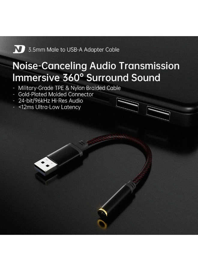 ND PC N1 3.5mm to USB-A Audio Adapter Cable with Built-in DAC, Hi-Res 24-bit/96kHz Sound, Noise-Cancelling Audio Transmission, Ultra-Low Latency ( - Image 2